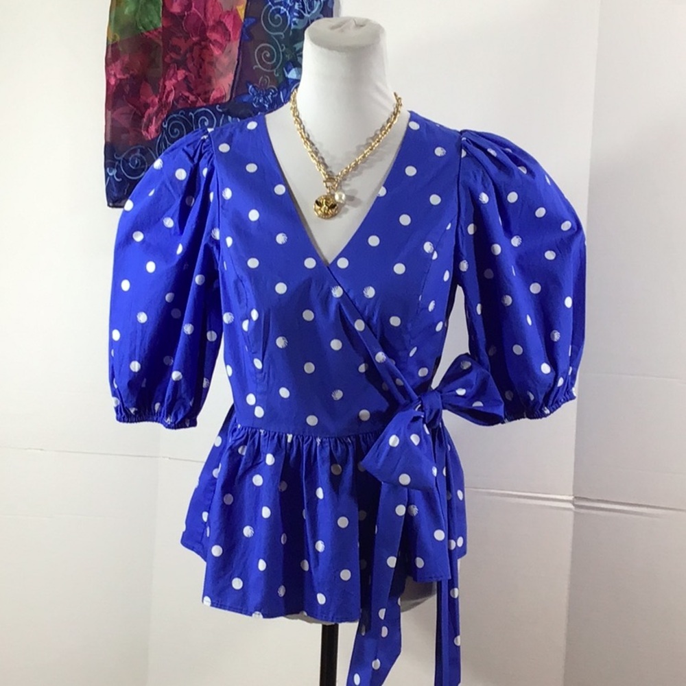 Lilly Pulitzer Kara blue polka dot wrap top 4 NWT